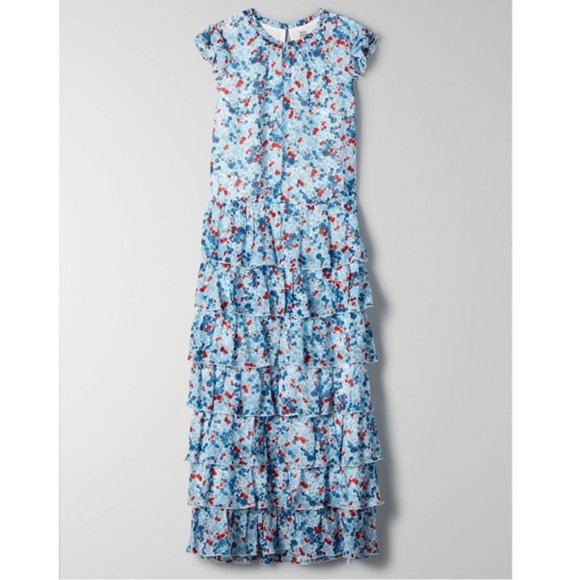 LITTLE MOON Blue Rarity Tiered Maxi Dress - Picture 1 of 13